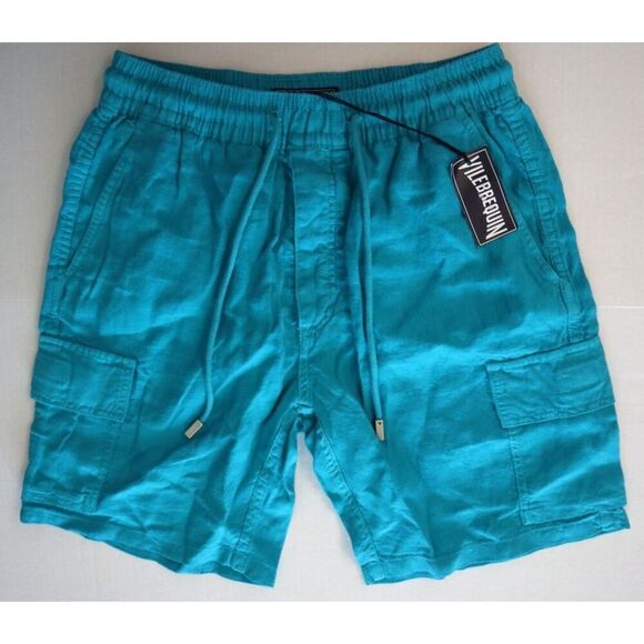 Vilebrequin BAIE9U01 Men's Sz XS Blue Linen Cargo Pockets Bermuda Shorts - Picture 1 of 14